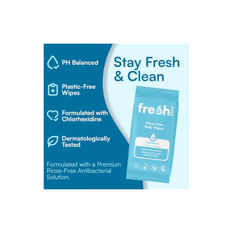 FreshWipes Antibacterial Body Wet Wipes For Adults 1 Pack (12