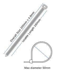 Haus Projekt Grey 200x4.8mm Cable Ties Heavy Duty, 100pcs Premium Industrial Multi-Purpose Plastic Zip Tie Wraps, Indoor and Outdoor Use, Cable Management, Wires, Office, Garden, Garage, Workshop