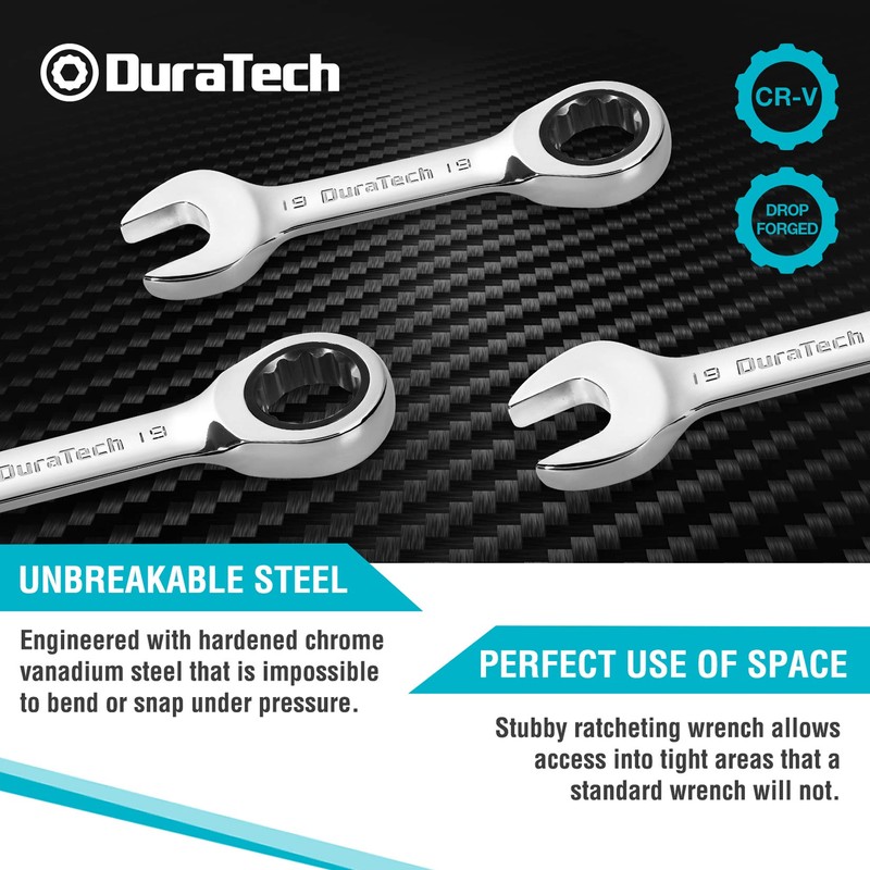 DURATECH Stubby Ratcheting Combination Wrench Set, Metric, 8-piece, 10, 11,