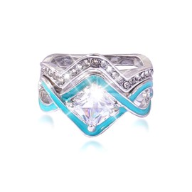 Turquoise Ocean Wave Ring Set - Chunky Butterfly Bow, Resin Flower, Evil Eye Owl, Heart, Mood, Frog, Boho Statement Rings for Girls