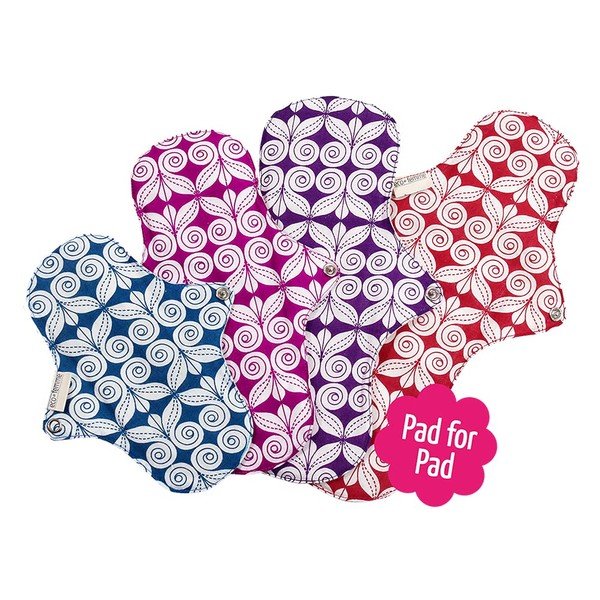 Starter Kit - 4 Organic Cotton Fabric Bandages - GOTS Certified - Ecofemme (White with Floral Pattern)