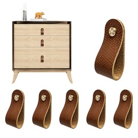 DOXILA Leather Drawer Pulls - 6PCS Door Handles for Furniture Kitchen Cupboard Handles Knobs with Srews, Door Knobs for Cabinet Wardrobe, Anti-Collision, Single Hole