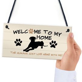 RED OCEAN Funny Dog Sign Welcome Sign Dog Lovers Gift For Women Home Decor Animal Sign Pet Gifts