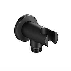 ENKI, O06, Shower Outlet Elbow with Holder, Matte Black Shower Handset Parking Bracket with Outlet, Wall Elbow, Black