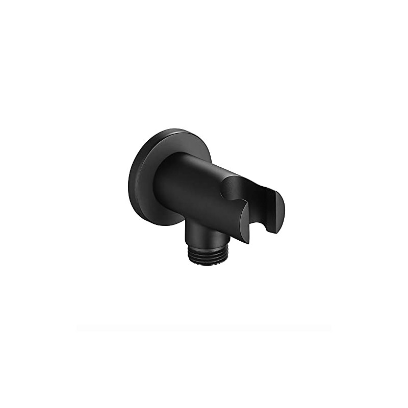 ENKI, O06, Shower Outlet Elbow with Holder, Matte Black Shower