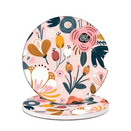 Cup Holders Car Coasters - Boho Flower Absorbent Ceramic Coaster, Drink Cup Holder Coasters, Auto Accessories for Women & Men, Pack of 2