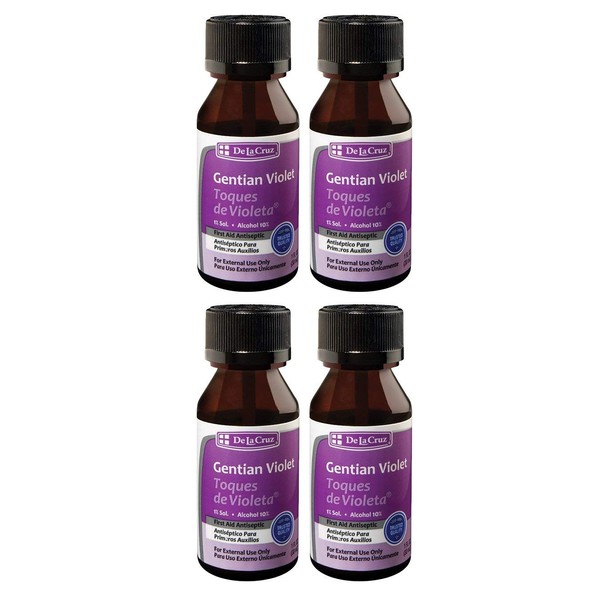 De la Cruz Gentian Violet - Violeta de Genciana - Tincture of Violet 1% First Aid Antiseptic, 1 FL OZ (4 Bottles)