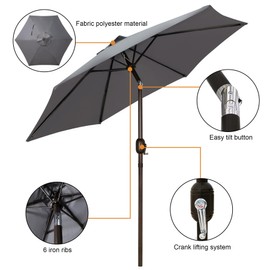 Blissun 7.5 ft Patio Umbrella, Yard Umbrella Push Button Tilt Crank, Dark Grey