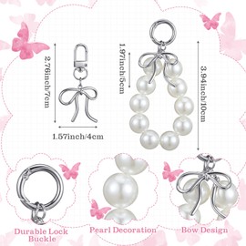 Sureio 2 Pack Pearl Bow Keychain Coquette Aesthetic Silve Keychain Cute Bag Charms Keyrings for Handbags Purse Phones Car Keys Charms