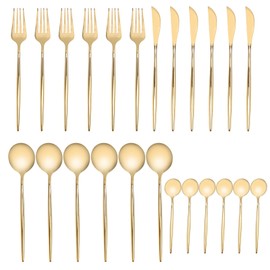 24Pcs Gold Silverware Set Knife Fork Spoon Rustproof Stainless Steel Cutlery for Home Party Wedding Banquets