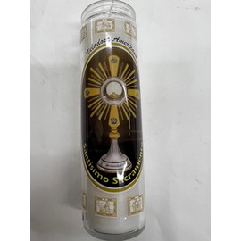 Holy Sacrament (Santisimo Sacramento) unscented White Pillar Candle in Glass