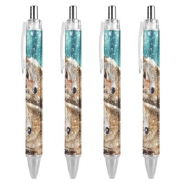 Niapessel Black Pens Ballpoint Pen Ball Point Pen Smooth Writing Gel Pens Retractable 0.5 Fine Point for School Office Wild Animal Wolf Pattern 4 PCS