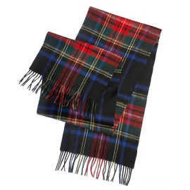Basic Sense Tartan Check 100% Wool Scarf Mongolian Wool Scottish Checked Scarves, Navy