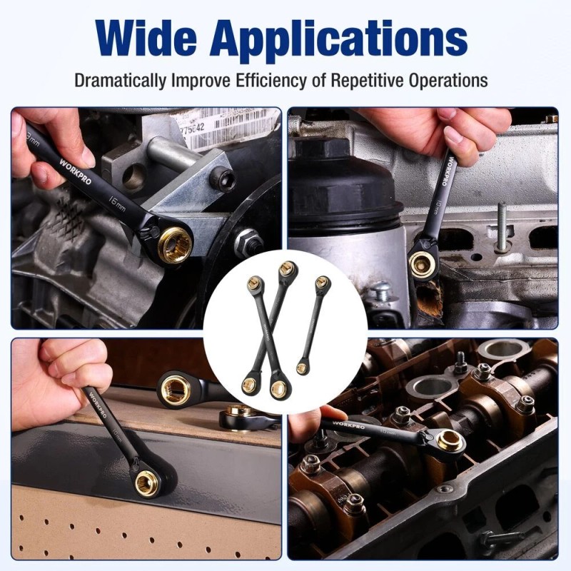 WORKPRO 3-Piece 4-in-1 Reversible Ratcheting Wrench Set Metric 72-Tooth CR-V