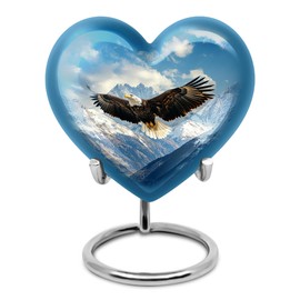 YATHABHISA Eagle Heart Urn Keepsake, Mini Urns for Human Ashes, Cremation Small Ash Container, Memorial Gift for Grandfather & Grandmother, Blue, 3 Inch