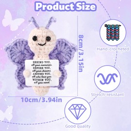 TOYMIS Crochet Butterfly, Handcrafted Knitted Positive Support Butterfly with Positive Message Card Funny Inspirational Doll Suitable for Family Friend (Purple)