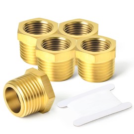 TAISHER 10PCS Brass Reducer Hex Bushing Threaded Pipe Fitting 3/8" NPT Male x 1/8" NPT Female Adapter