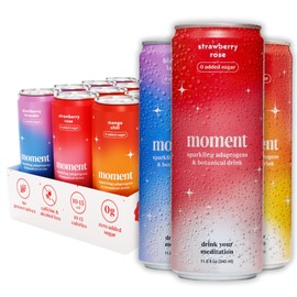 Moment Botanical Soda Soft Drink (Shark Tank) - SPARKLING Fruity Fun | Strawberry Rose Mango Chili Blackberry Lavender | L-Theanine & Ashwagandha for Calm & Clarity | 0 Added Sugar 0 Alcohol | 24-pack