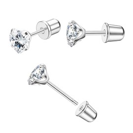 TupMi Threadless Flat Back Earrings – Hypoallergenic Titanium & Surgical Steel Studs with CZ Heart, Star & Flower Designs （Silvery）