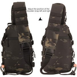 Protector Plus Tactical Sling Bag Military MOLLE Crossbody Packs Chest Shoulder Backpack EDC Diaper Satchel Motorcycle Bicycle Daypack (Patch Included), Black Camo
