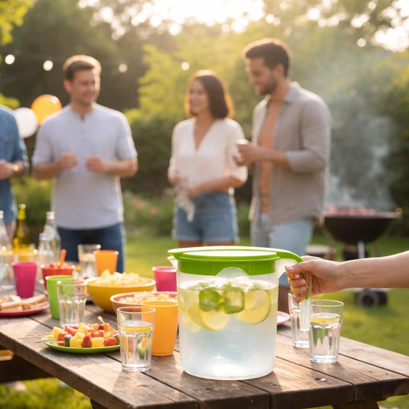 1 Liter Plastic Jug with Lid for Water Fruit Juices