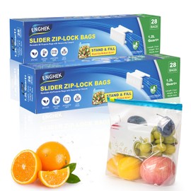 ENGHEK 56PC Large Zip Lock Bags, Reusable Freezer Bag over Quart/1L, Clear Food Storage Slider Sandwich Bags with Expandable Bottom, BPA-Free Food Bags Zip Seal for Fruits, Vegetables, Meat, Grains