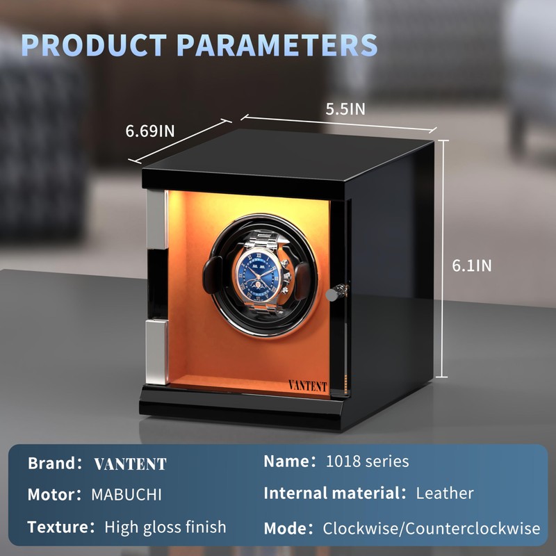 VANTENT Watch Winder for Automatic Watches with LED Lighting，Shining Finishing