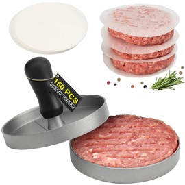 TACGEA Burger Press 150 Patty Papers, Non-Stick Hamburger Patty Maker with Wax Paper, Aluminum Burger Maker for Kitchen BBQ Grill