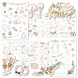 weddlyn Wedding Stickers, 180 Wedding Guest Book Stickers, Inspirational Motifs, Perfect Vintage Stickers for Your Wedding Album, Pastel Colour with Glitter (Beige)