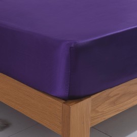 ROOEE Satin Silk Fitted Sheet with Pillowcase Set Breathable Soft Bedding Brushed Fabric Wrinkle, Shrinkage and Fade Resistant Bottom Bed Sheets (AUBERGINE, Double)