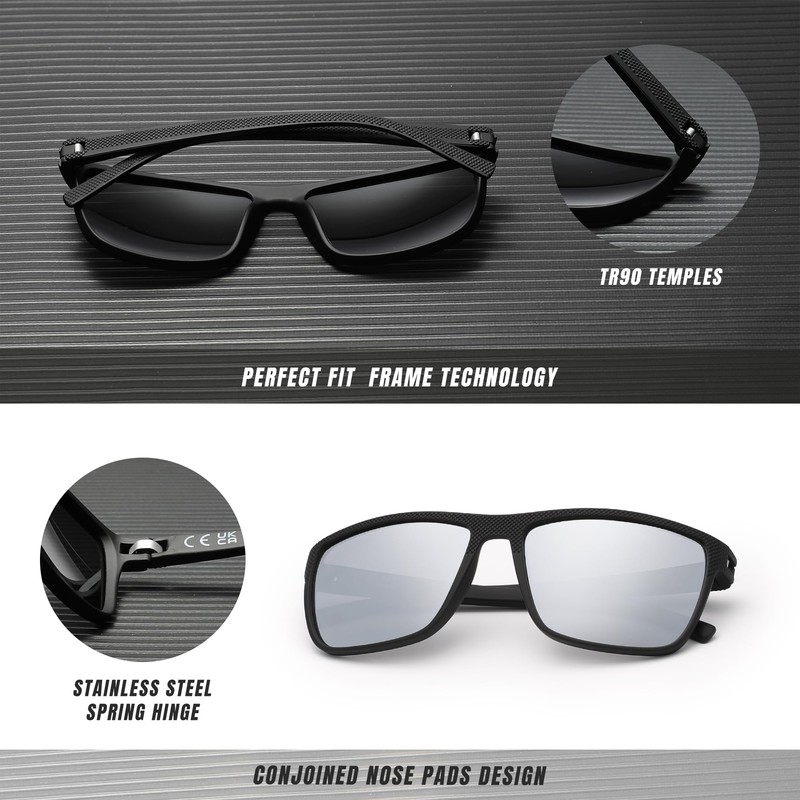 SPEEDHYUN Classic Men's Polarised Sunglasses Square Lightweight Sunglasses UV Protection