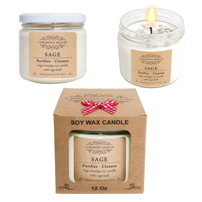 Lamarion's Bazaar Sage - White Sage Smudge Candle with Natural