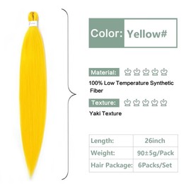 YDDM Pre Stretched Braiding Hair Braiding Hair Extensions Yellow Braids Extensions Hair 26 Inch 6packs Box Braid Hair Extensions Hair For Braiding Crochet Hair Braiding（26 Inch, Yellow#)