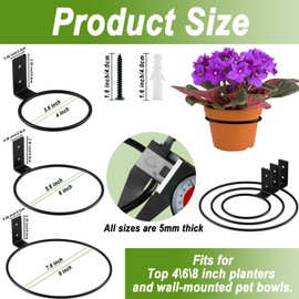 KvyusFlourish 12-Pack 6 Inch Flower Pot Holder Ring Hanging Plant Holder Wall Mount Metal Plant Hangers Indoor Outdoor Planter Hooks Brackets for Patio, Garden, Home, Matte Black