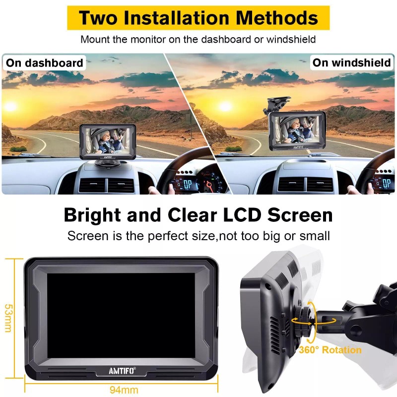 AMTIFO 360 Degree Baby Car Camera Monitor with 1080P Night