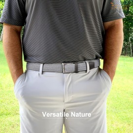 JASGOOD Braided Woven Elastic Stretch Belt for Men Women Web Casual Belt for Pants Jeans,Grey/Silver Buckle