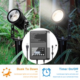 HITRENDS 300W Low Voltage Landscape Transformer with Dual 12V/14V AC Outputs, Timer & Photocell Sensor Weatherproof Outdoor Lighting Transformer for Outdoor Garden/Pathway Lighting (ETL Listed)