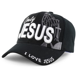 Trendy Apparel Shop Only Jesus Praying Hand Embroidered Christian Ball Cap - Black