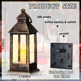 Hoolerry 24 Set Mini Ramadan Lanterns with LED Candles 5.5'' Decorative Hanging Small Vintage Lantern Eid Mubarak Centerpiece Battery Powered for Wedding Table(Rustic)