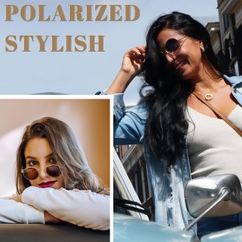 Joopin Black Round Sunglasses & Brown Circle Sun Glasses, Small Metal Shades for Women Men Polarized UV400 Hippie Sunnies Costume