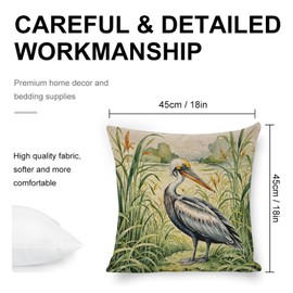 Linen Pillow Covers 18 x 18 Spring Pelican Pillowcase Square Throw Pillow Case Dirt-Resistant Couch Home Decor Essentials for Bedroom Room Sofa Cushion Covers