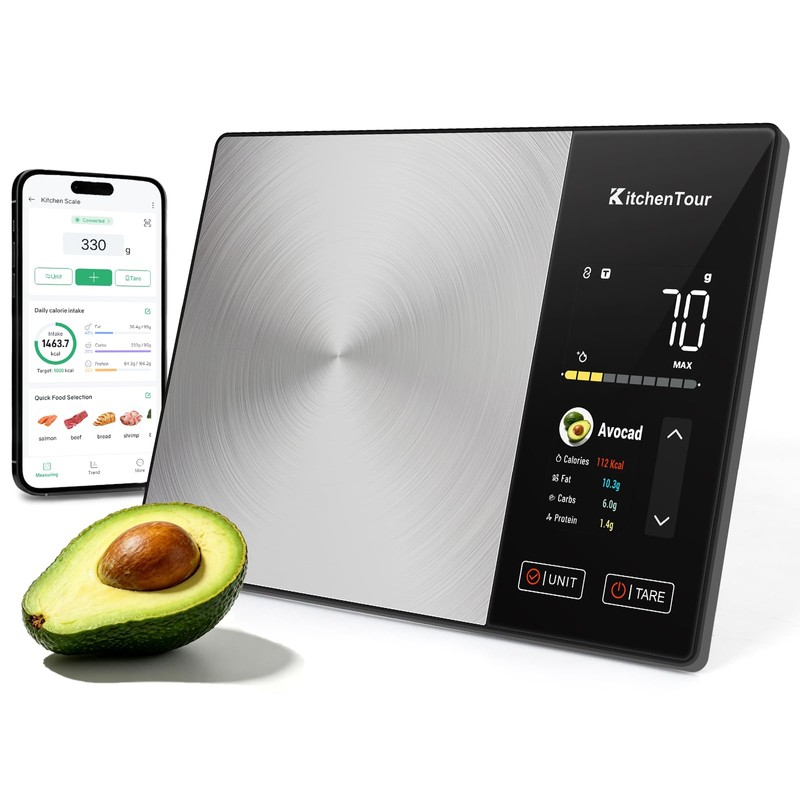 KitchenTour Smart Food Scale with Nutritional Calculator, Bluetooth App for