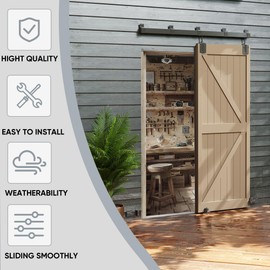 JUBEST 5FT Box Rail Exterior Barn Door Hardware Kit, Heavy-Duty Black Sliding Barn Door Track System, Wall Mount Door Hardware Kits (Door Not Included)