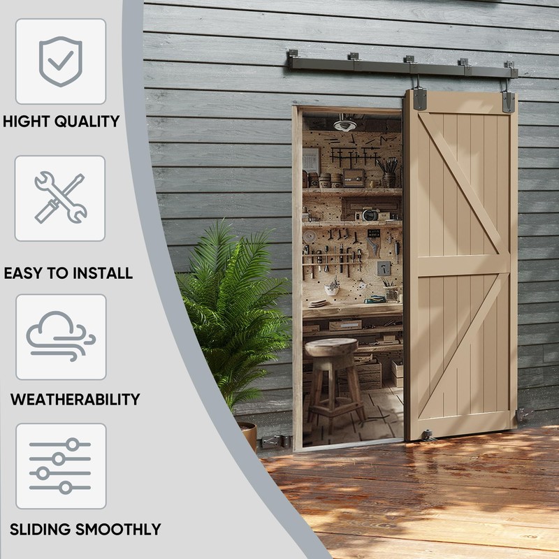 JUBEST 5FT Box Rail Exterior Barn Door Hardware Kit, Heavy-Duty