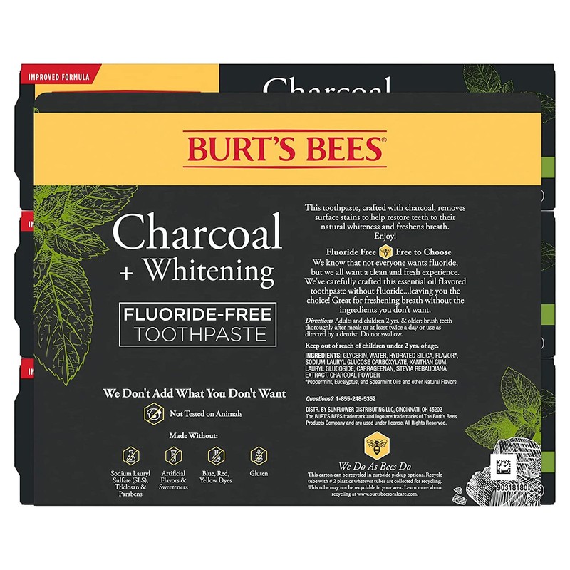 Burt's Bees Toothpaste, Natural Flavor, Charcoal Fluoride-Free Toothpaste, Zen Peppermint,