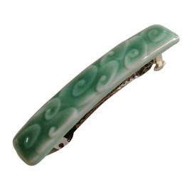 Twokiln Celadon Hair Barrette (Green), Handmade Porcelain Hair Barrettes For Women, 2.6 Inches Long, World Intangible Cultural Heritage Craft, Chinese Hair Clips.