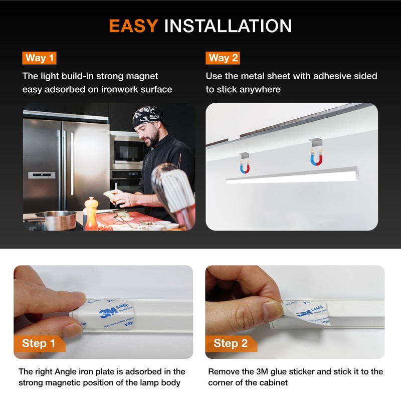 Under Cabinet Lights Remote Control,2 Pack Magnetic Dimmable Closet Lights,USB