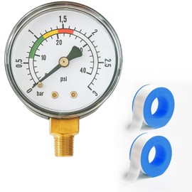 Pressure Gauge Water Pressure 1/4 Inch - Precise Pressure Gauge 0-3 BAR/PSI for Pool Sand Filter System - Brass Water Pressure Gauge with Coloured Scale for Fish Ponds and Aquariums