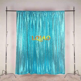 LQIAO Sequin Backdrop 8x8ft Teal Blue Curtain Panels Sequin Fabric Photography Background Wedding Photo Booth Backdrop Birthday Baby Shower Glitter Curtain for Women Girls Party DIY
