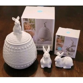 Martha Stewart NIB Martha Stewart Bunny Easter Treat Jar W/ Salt & Pepper Shakers FREE SHIP